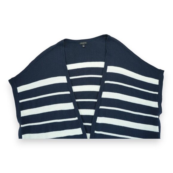 NWOT Talbots Cardigan Sweater Poncho Open Front Navy Blue Striped Wrap Vest M/L - Picture 4 of 5